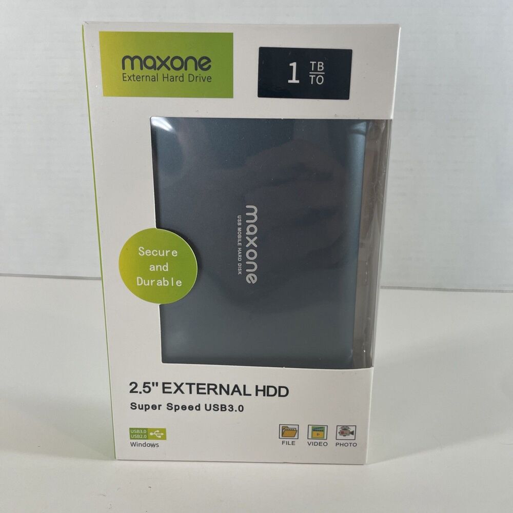 Maxone Ultra Slim Portable 1TB External Hard Drive USB 3.0 2.5in Charcoal Grey